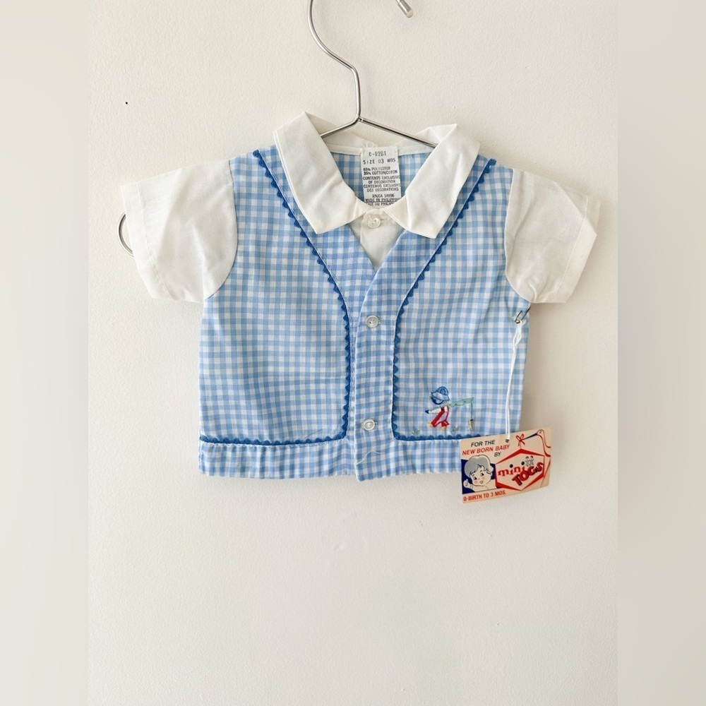 NWT- Vintage Mini Togs - Blue/White Gingham Baby Shirt - Size 0-3m